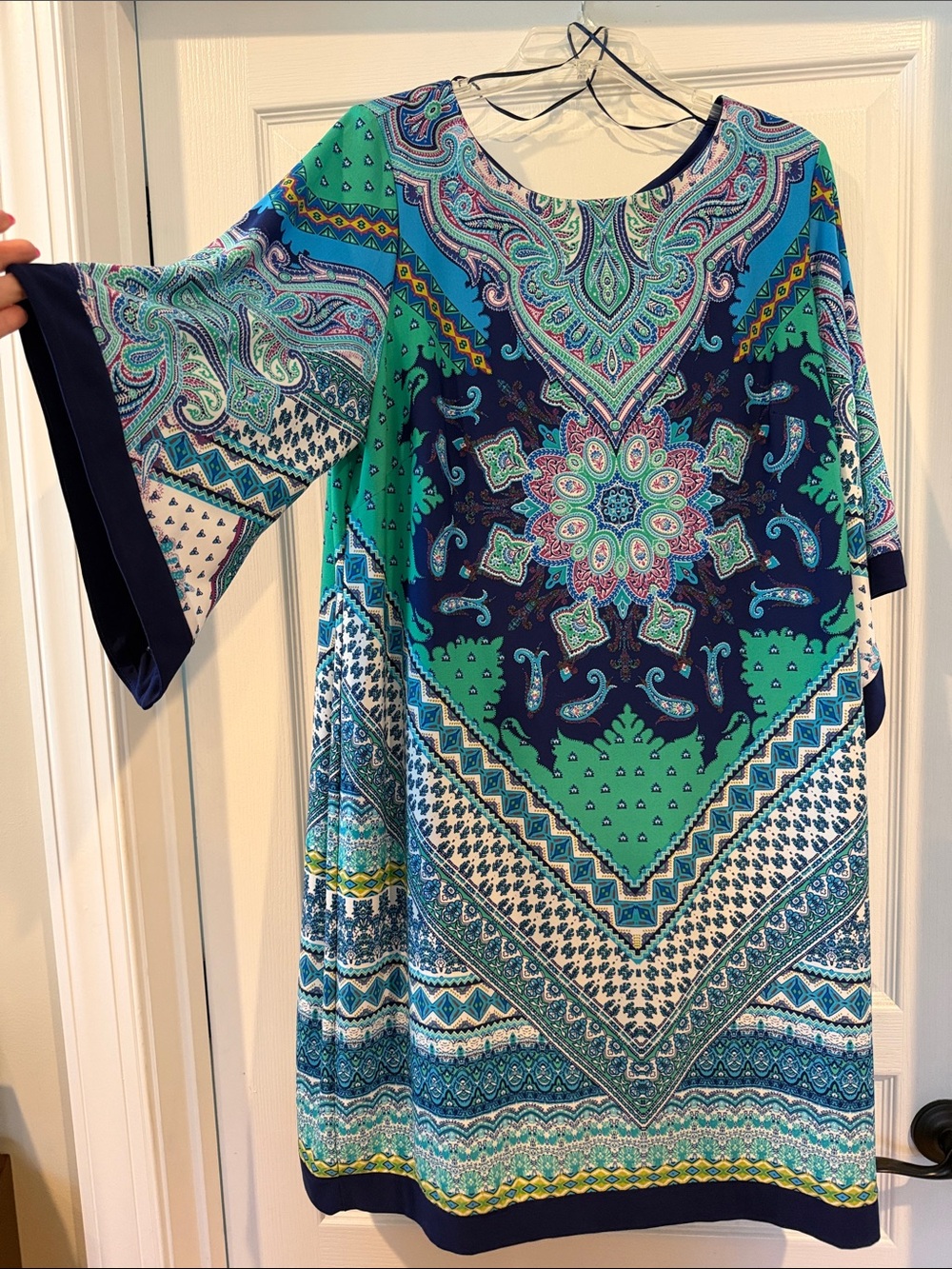 Sandra Darren Blue and Green Paisley Midi Shift Dress
